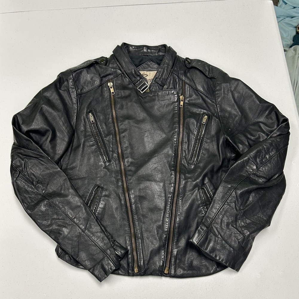Berman Moto Jacket woman 12 Black Good Leather Asymmetrical Multi-Zip Epaulettes